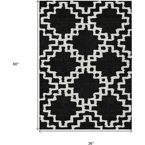 Black And Ivory Geometric Washable Indoor Outdoor Area Rug Photo 3