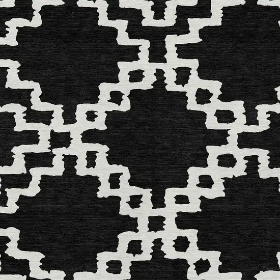 Black And Ivory Geometric Washable Indoor Outdoor Area Rug Photo 6