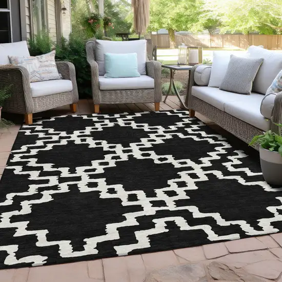 Black And Ivory Geometric Washable Indoor Outdoor Area Rug Photo 9