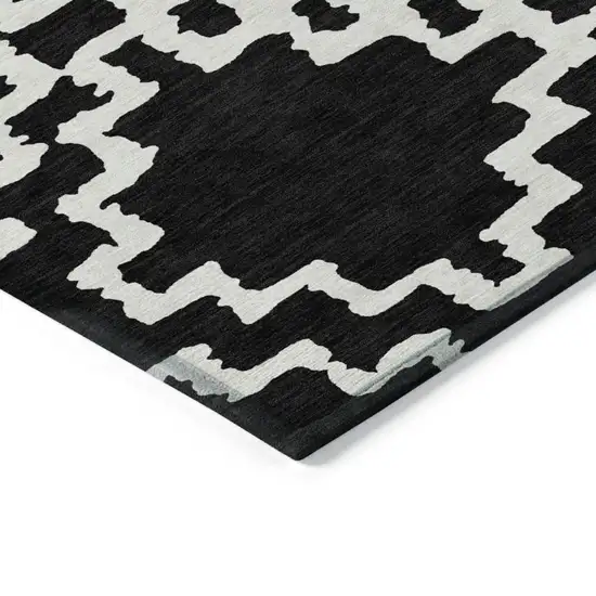 Black And Ivory Geometric Washable Indoor Outdoor Area Rug Photo 4