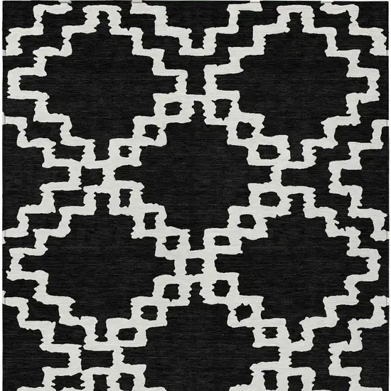 Black And Ivory Geometric Washable Indoor Outdoor Area Rug Photo 8