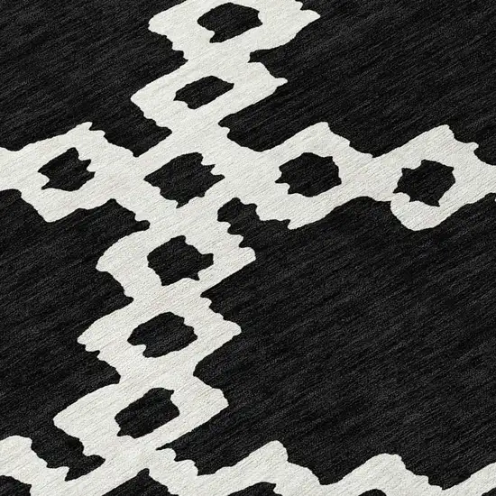 Black And Ivory Geometric Washable Indoor Outdoor Area Rug Photo 7
