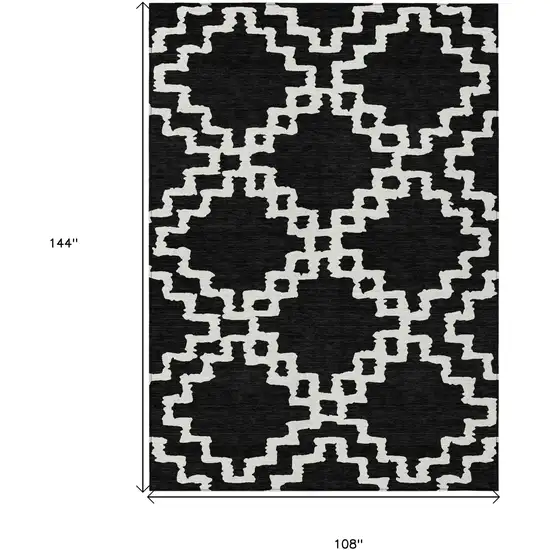 Black And Ivory Geometric Washable Indoor Outdoor Area Rug Photo 3
