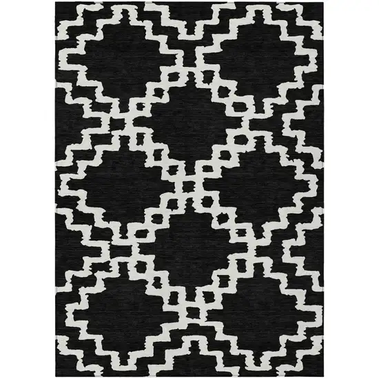 Black And Ivory Geometric Washable Indoor Outdoor Area Rug Photo 2