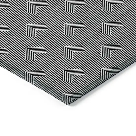 Black And Ivory Geometric Washable Indoor Outdoor Area Rug Photo 5