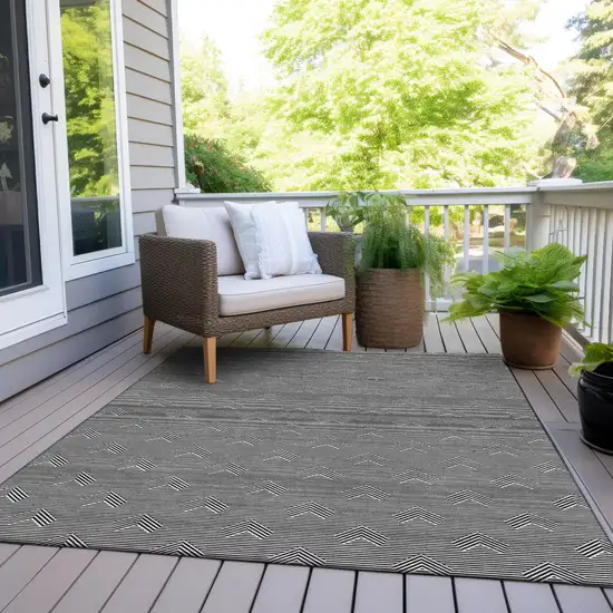 Black And Ivory Geometric Washable Indoor Outdoor Area Rug Photo 8