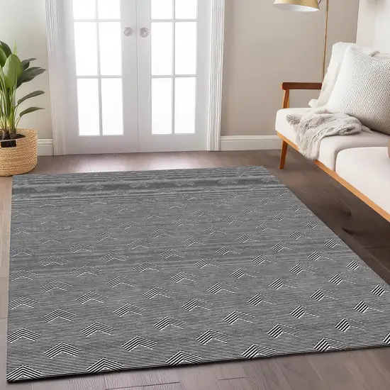 Black And Ivory Geometric Washable Indoor Outdoor Area Rug Photo 9