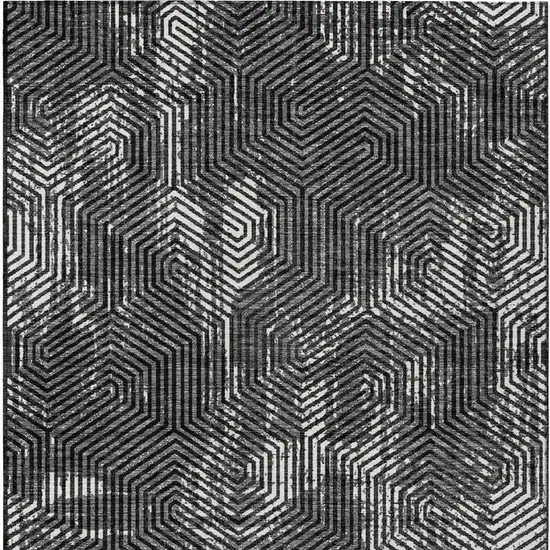 Black And Ivory Geometric Washable Indoor Outdoor Area Rug Photo 8