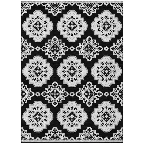 Black And Ivory Medallion Washable Indoor Outdoor Area Rug Photo 2