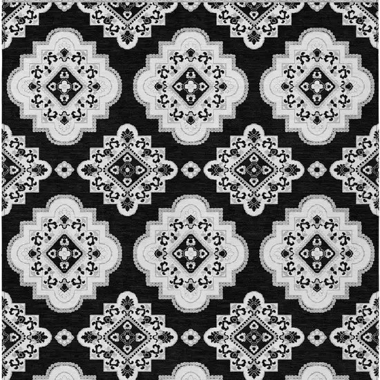 Black And Ivory Medallion Washable Indoor Outdoor Area Rug Photo 6