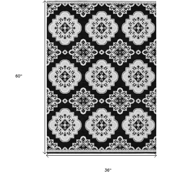 Black And Ivory Medallion Washable Indoor Outdoor Area Rug Photo 3