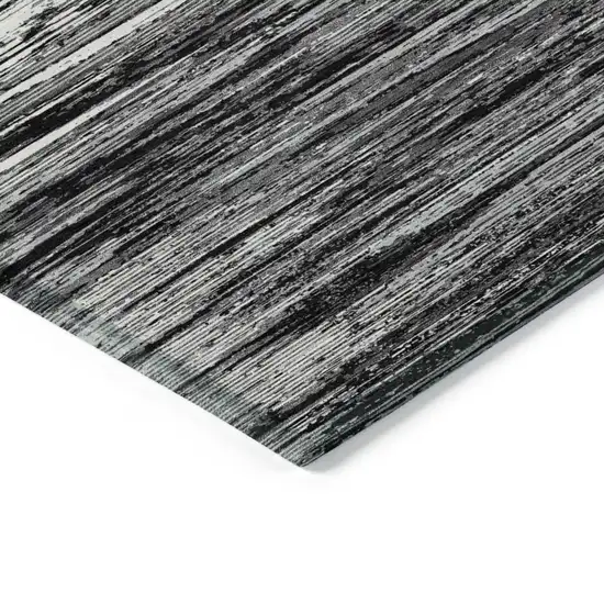 Black And Ivory Striped Washable Indoor Outdoor Area Rug Photo 5
