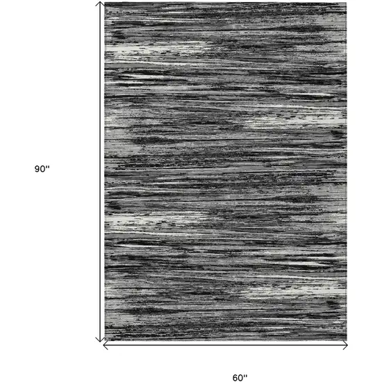 Black And Ivory Striped Washable Indoor Outdoor Area Rug Photo 3