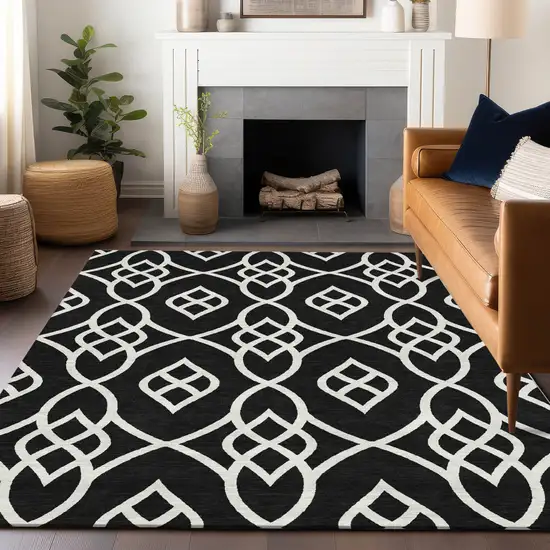Black And Ivory Trellis Washable Indoor Outdoor Area Rug Photo 8