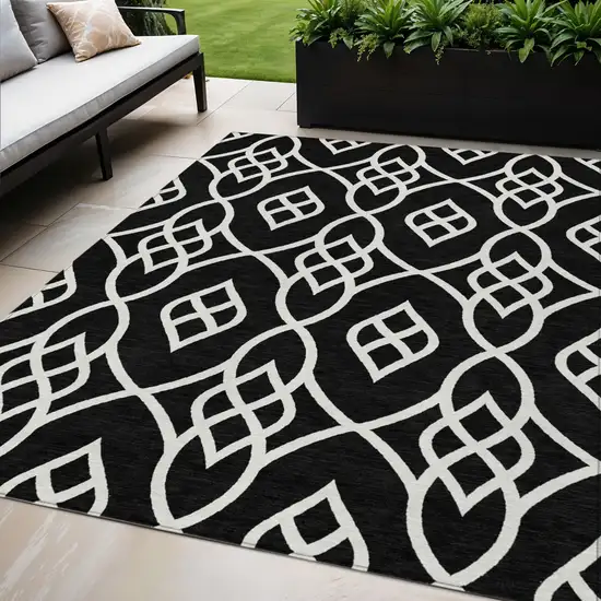 Black And Ivory Trellis Washable Indoor Outdoor Area Rug Photo 1