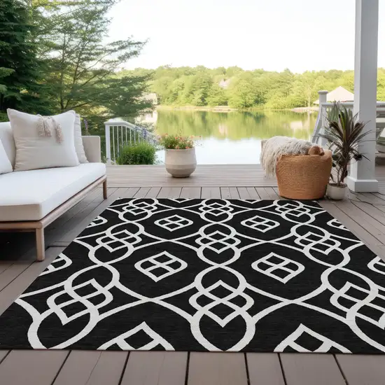 Black And Ivory Trellis Washable Indoor Outdoor Area Rug Photo 7