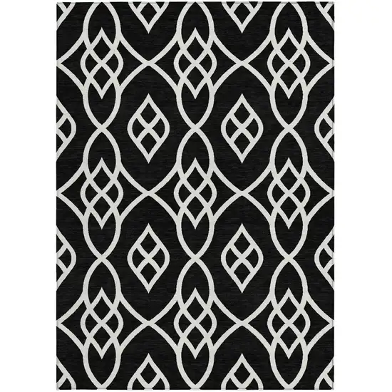 Black And Ivory Trellis Washable Indoor Outdoor Area Rug Photo 6