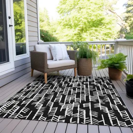 Black And Ivory Tribal Washable Indoor Outdoor Area Rug Photo 8