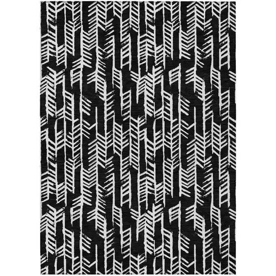 Black And Ivory Tribal Washable Indoor Outdoor Area Rug Photo 2