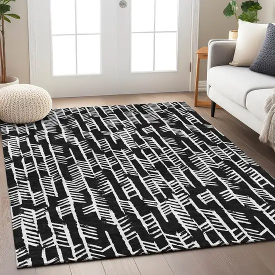 Black And Ivory Tribal Washable Indoor Outdoor Area Rug Photo 9