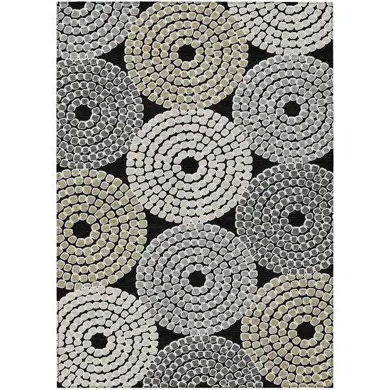 Black Gray And Beige Geometric Washable Indoor Outdoor Area Rug Photo 2