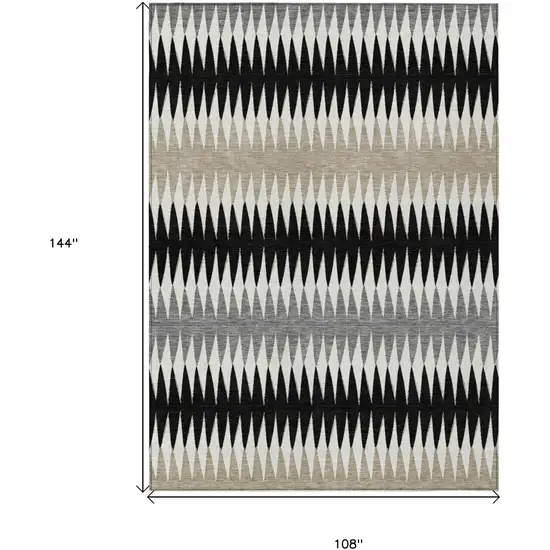 Black Gray And Beige Striped Washable Indoor Outdoor Area Rug Photo 3