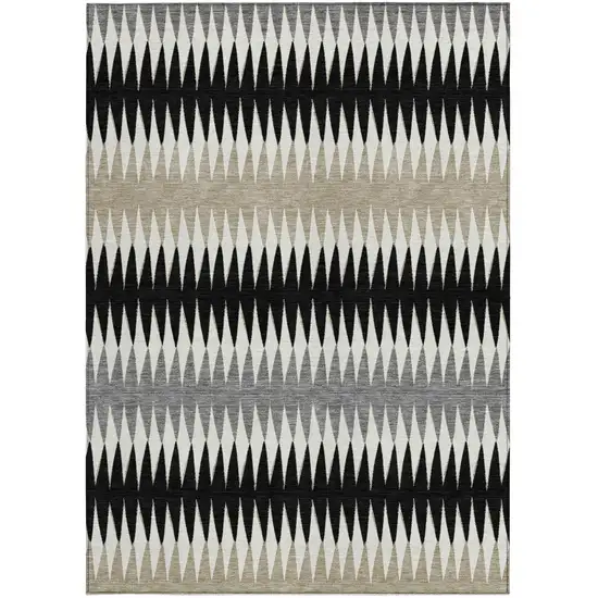 Black Gray And Beige Striped Washable Indoor Outdoor Area Rug Photo 8