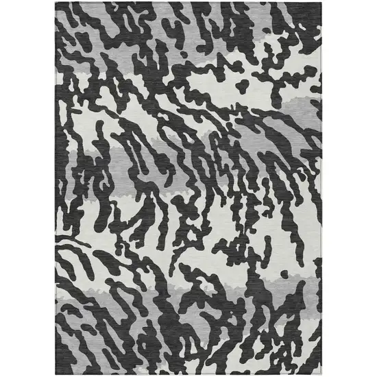Black Gray And Ivory Animal Print Washable Indoor Outdoor Area Rug Photo 2