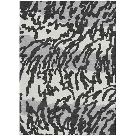 Black Gray And Ivory Animal Print Washable Indoor Outdoor Area Rug Photo 7
