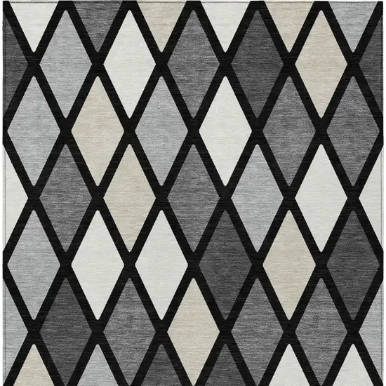 Black Gray And Ivory Geometric Washable Indoor Outdoor Area Rug Photo 8