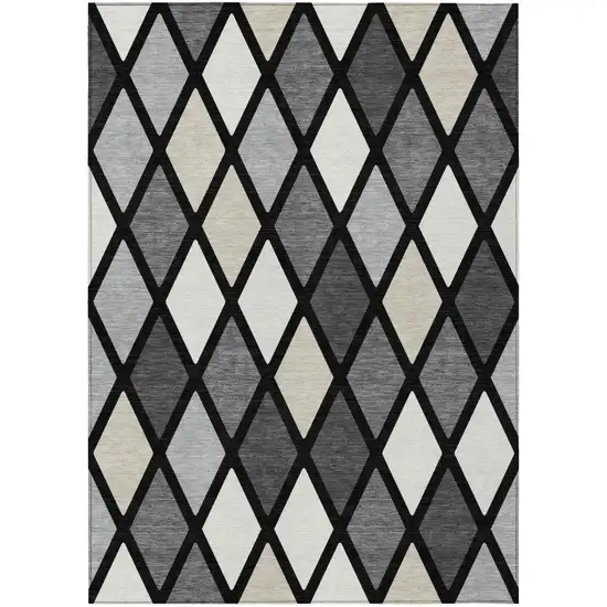 Black Gray And Ivory Geometric Washable Indoor Outdoor Area Rug Photo 2