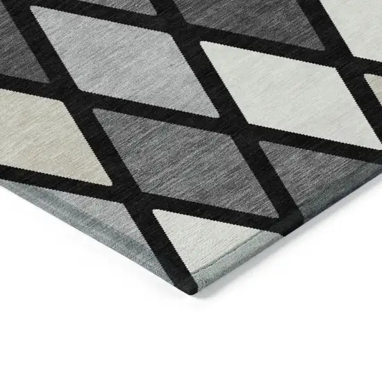 Black Gray And Ivory Geometric Washable Indoor Outdoor Area Rug Photo 4