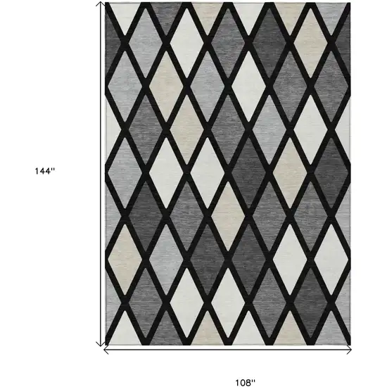 Black Gray And Ivory Geometric Washable Indoor Outdoor Area Rug Photo 3