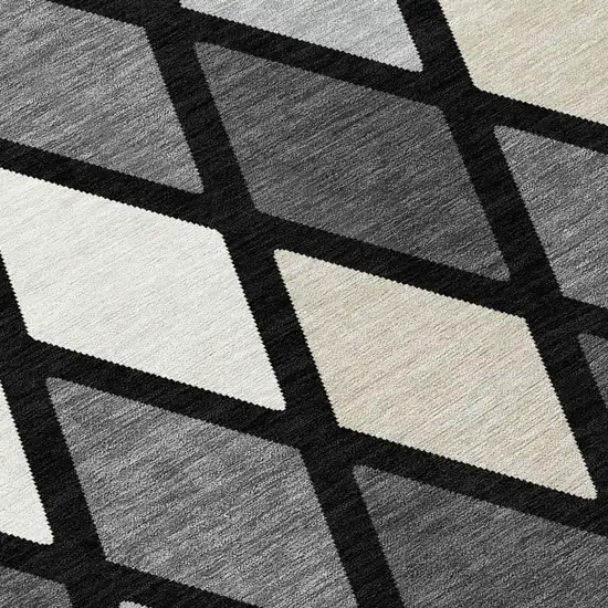 Black Gray And Ivory Geometric Washable Indoor Outdoor Area Rug Photo 5