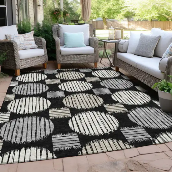 Black Gray And Ivory Geometric Washable Indoor Outdoor Area Rug Photo 9
