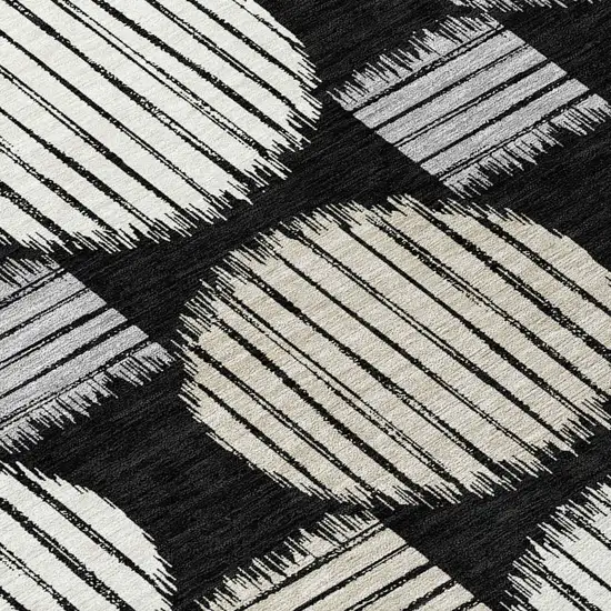 Black Gray And Ivory Geometric Washable Indoor Outdoor Area Rug Photo 7