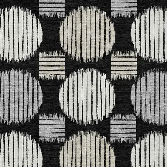 Black Gray And Ivory Geometric Washable Indoor Outdoor Area Rug Photo 6