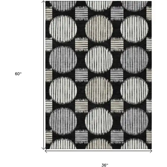 Black Gray And Ivory Geometric Washable Indoor Outdoor Area Rug Photo 3