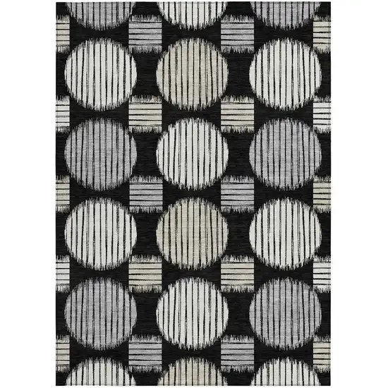 Black Gray And Ivory Geometric Washable Indoor Outdoor Area Rug Photo 8