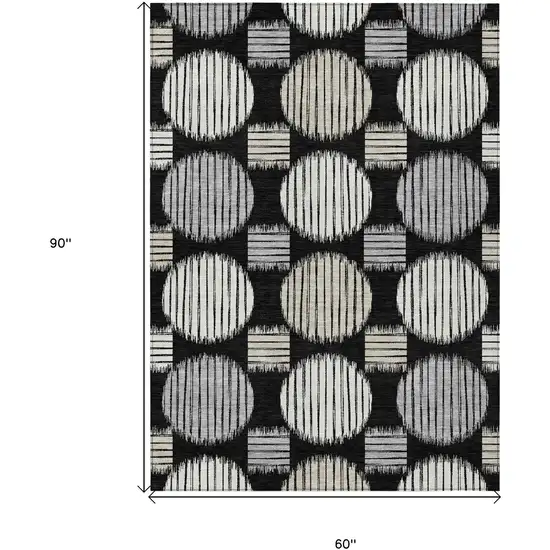 Black Gray And Ivory Geometric Washable Indoor Outdoor Area Rug Photo 3
