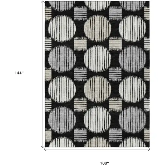 Black Gray And Ivory Geometric Washable Indoor Outdoor Area Rug Photo 3