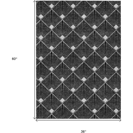 Black Gray And Ivory Geometric Washable Indoor Outdoor Area Rug Photo 3