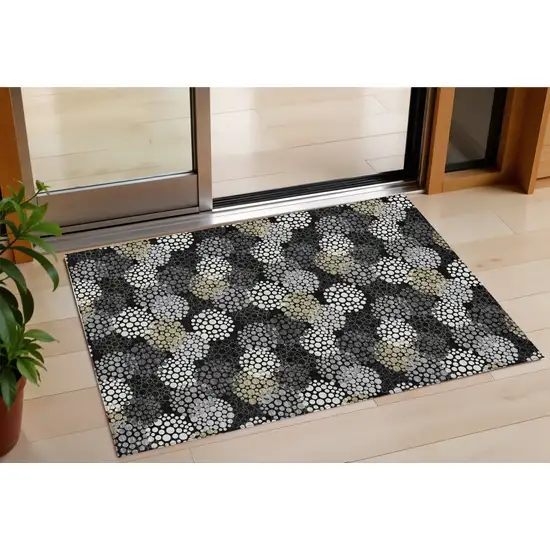 Black Gray And Ivory Polka Dot Washable Indoor Outdoor Area Rug Photo 1