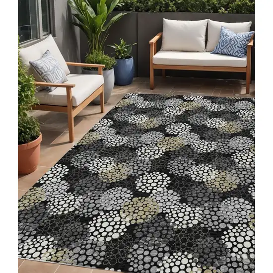 Black Gray And Ivory Polka Dot Washable Indoor Outdoor Area Rug Photo 1