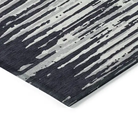 Black Gray And Ivory Striped Washable Indoor Outdoor Area Rug Photo 5