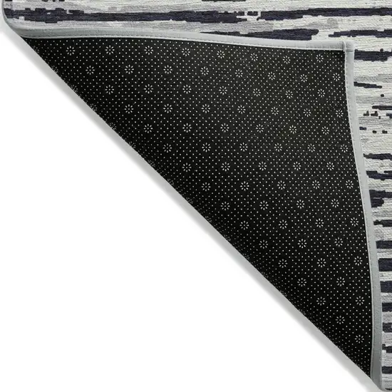 Black Gray And Ivory Striped Washable Indoor Outdoor Area Rug Photo 4