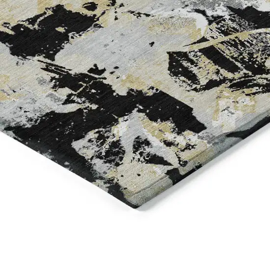Black Gray And Light Brown Floral Washable Indoor Outdoor Area Rug Photo 4