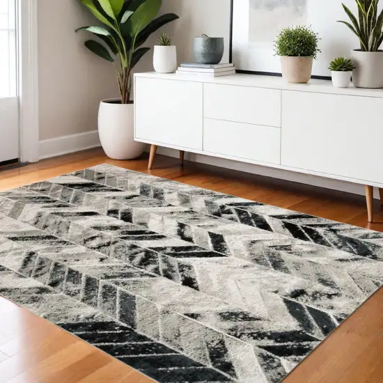 Gray and Black Geometric Non Skid Area Rug Photo 1