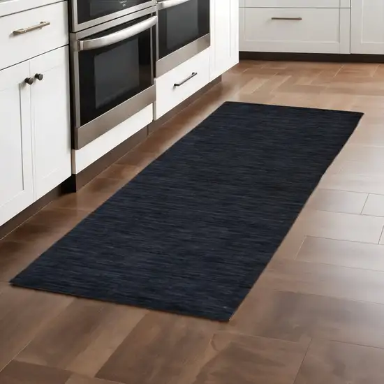 8' Black Hand Woven Runner Rug Photo 1
