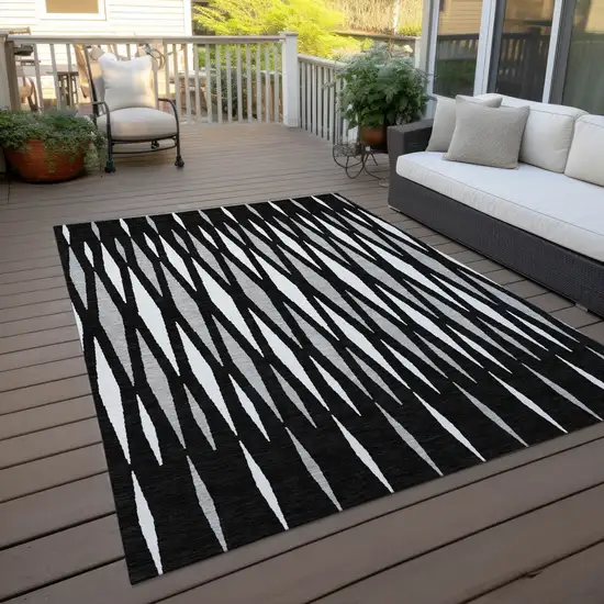 Black Ivory And Gray Geometric Washable Indoor Outdoor Area Rug Photo 8